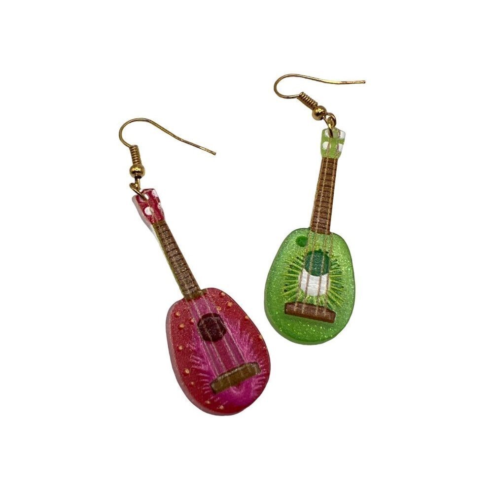 GUITAR Earrings Pink Green Dangly Resin Music Cute Jewelry Accessories